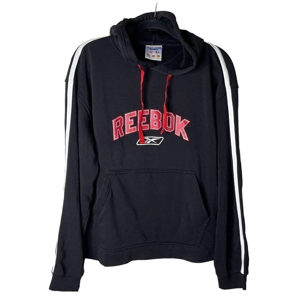 Reebok Vintage Sweatshirt Men's Size S Hoodie Center Logo Black Pocket